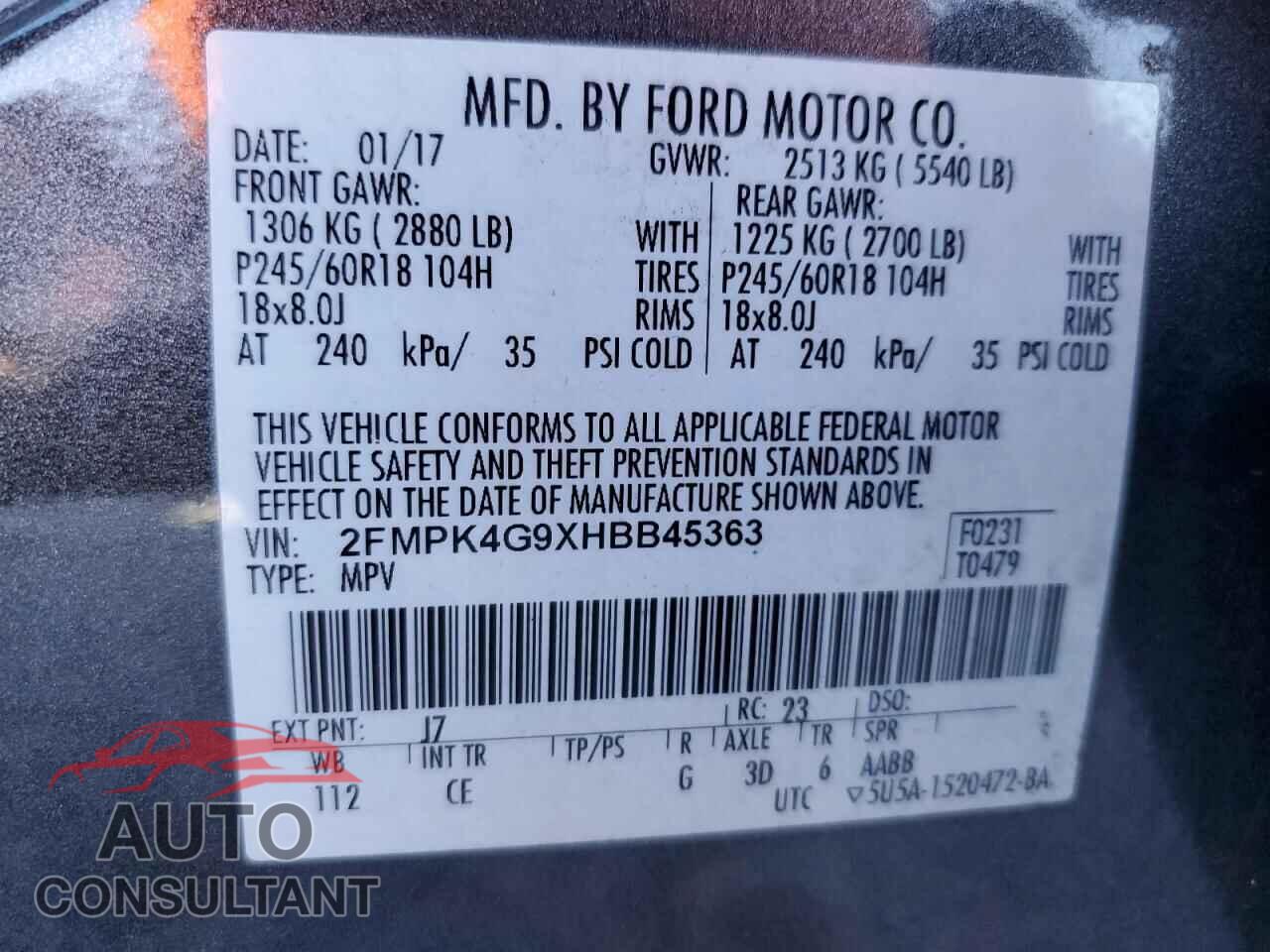 FORD EDGE 2017 - 2FMPK4G9XHBB45363
