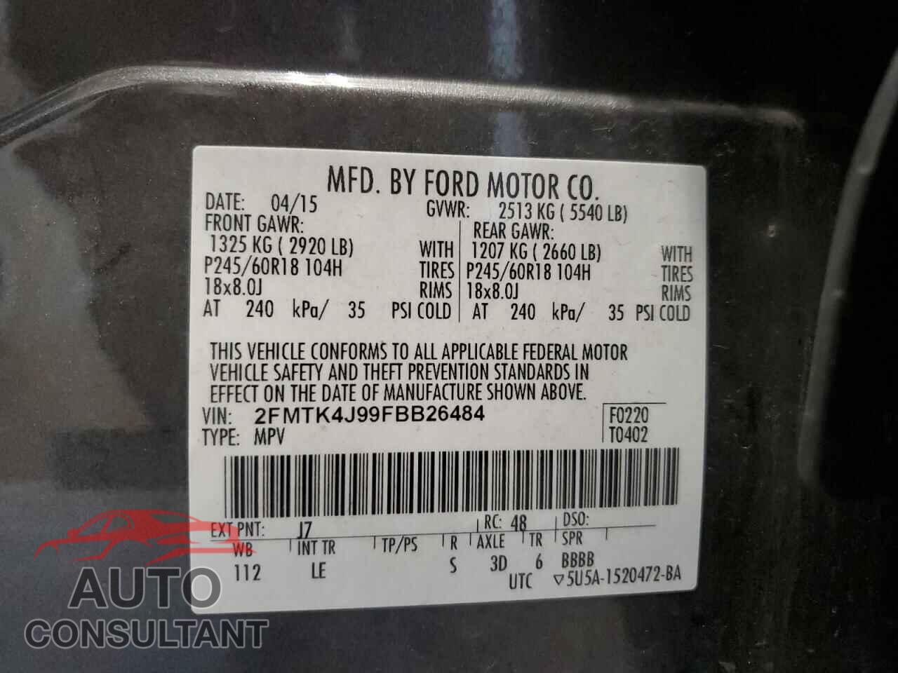 FORD EDGE 2015 - 2FMTK4J99FBB26484
