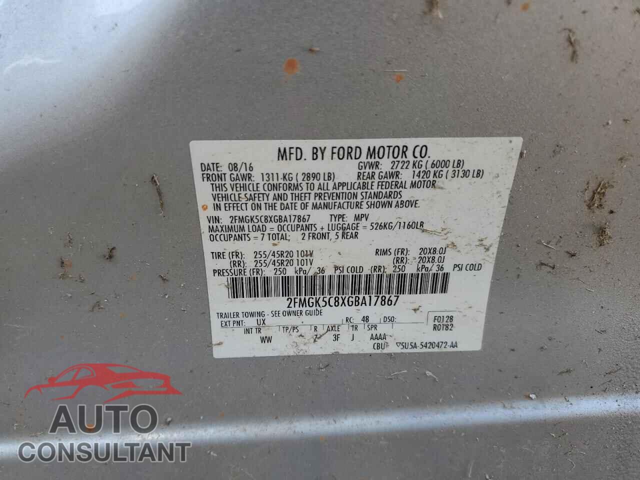 FORD FLEX 2016 - 2FMGK5C8XGBA17867