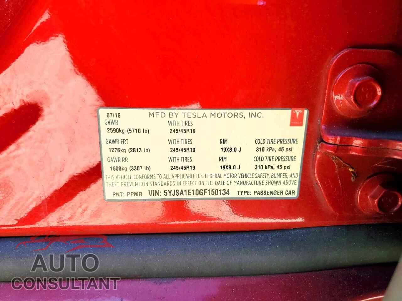 TESLA MODEL S 2016 - 5YJSA1E10GF150134