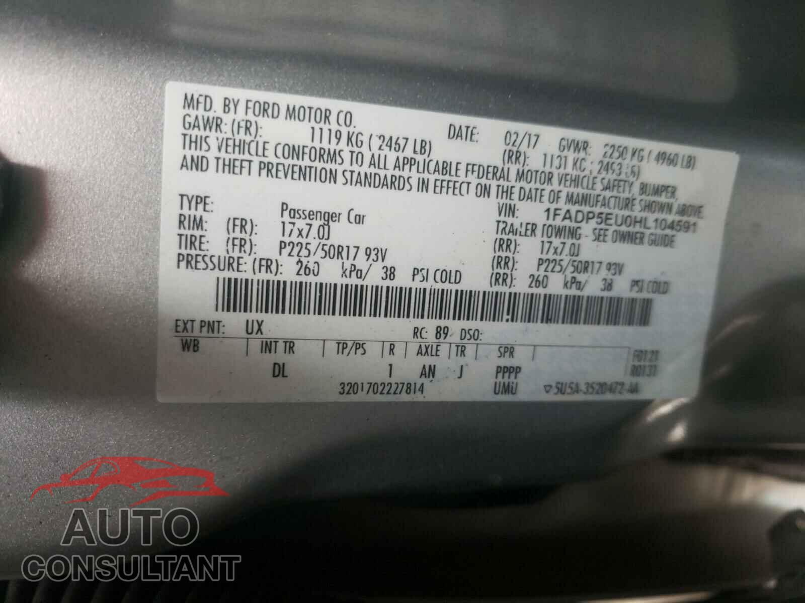 FORD CMAX 2017 - 1FADP5EU0HL104591