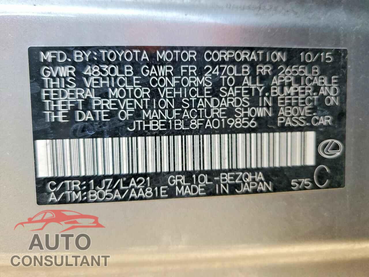 LEXUS GS350 2015 - JTHBE1BL8FA019856