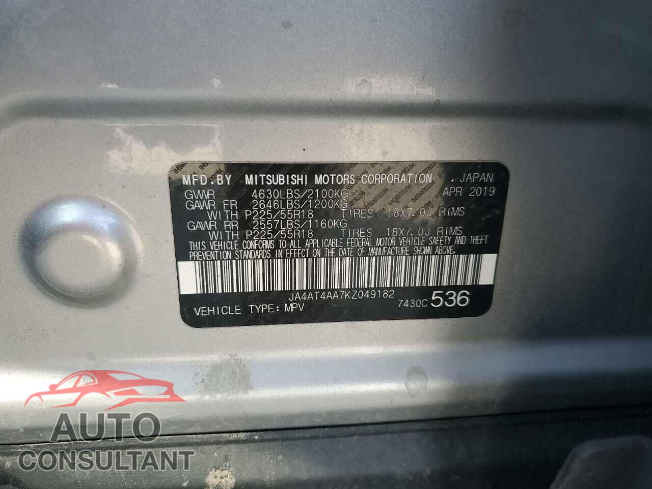 MITSUBISHI ECLIPSE 2019 - JA4AT4AA7KZ049182