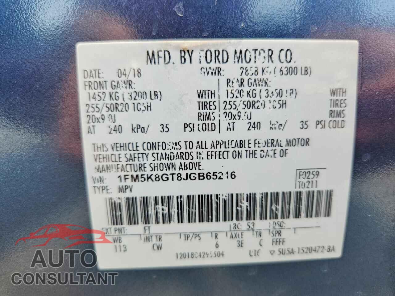 FORD EXPLORER 2018 - 1FM5K8GT8JGB65216
