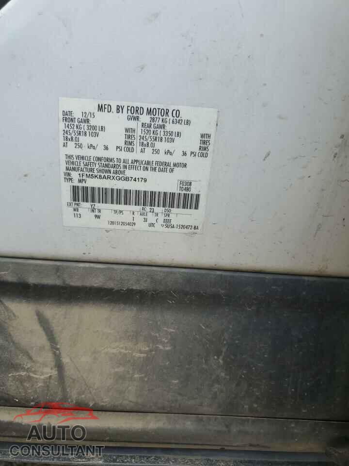 FORD EXPLORER 2016 - 1FM5K8ARXGGB74179