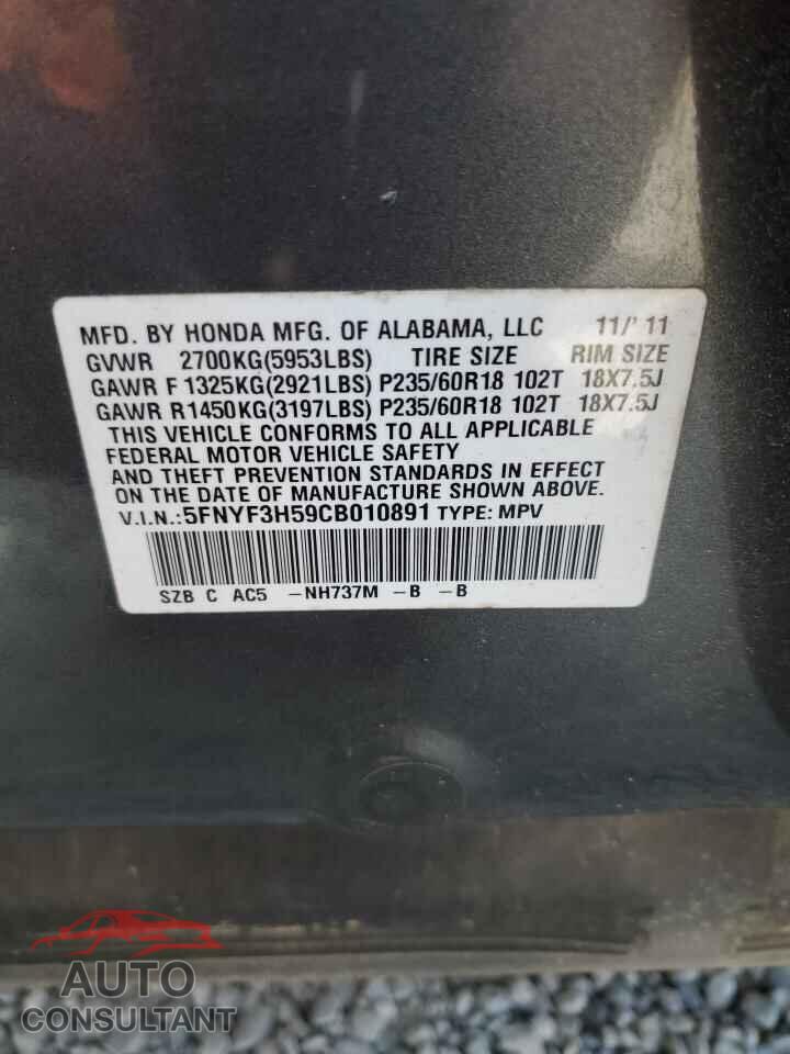 HONDA PILOT 2012 - 5FNYF3H59CB010891