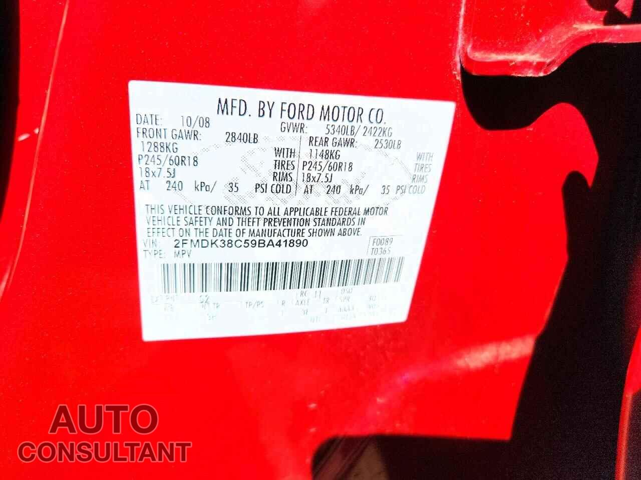 FORD EDGE 2009 - 2FMDK38C59BA41890