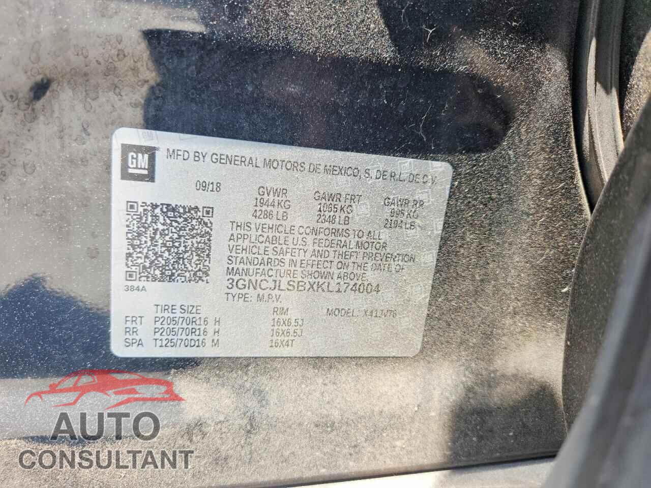 CHEVROLET TRAX 2019 - 3GNCJLSBXKL174004