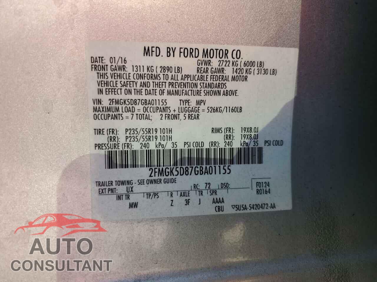 FORD FLEX 2016 - 2FMGK5D87GBA01155