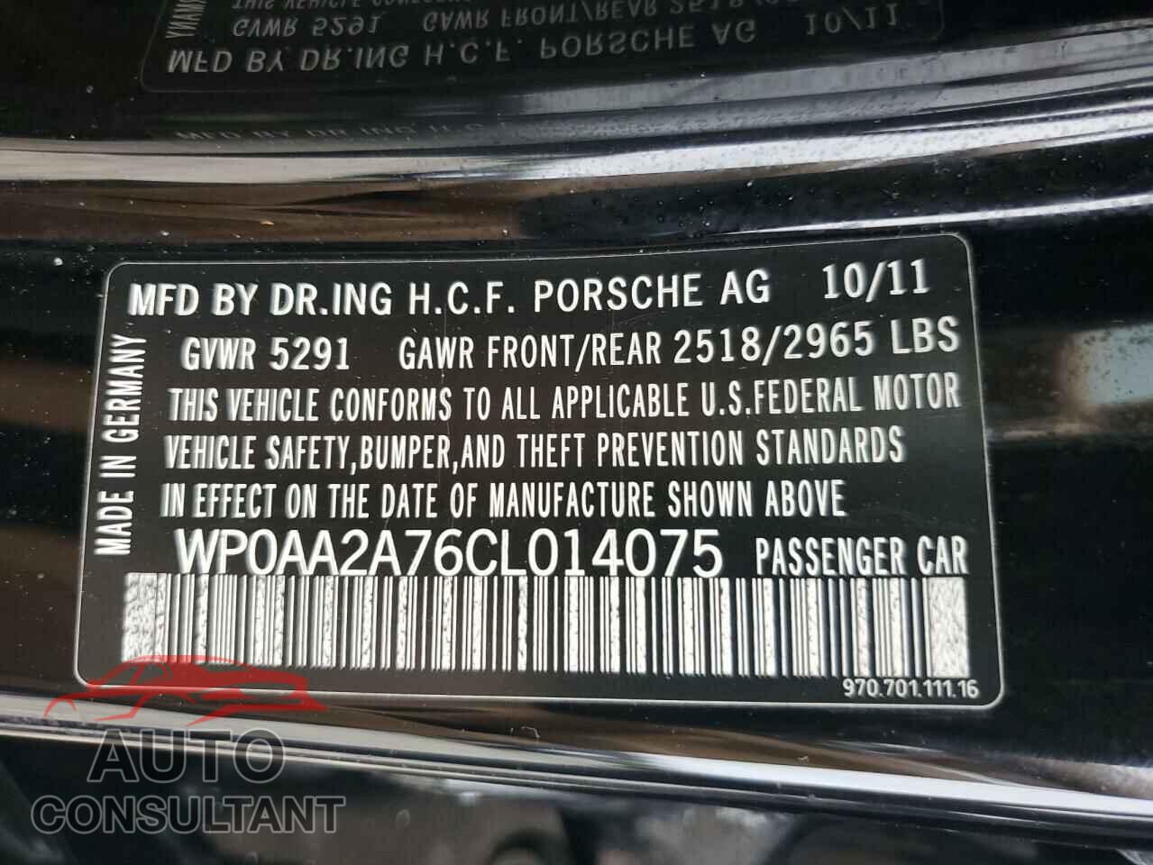 PORSCHE PANAMERA 2012 - WP0AA2A76CL014075