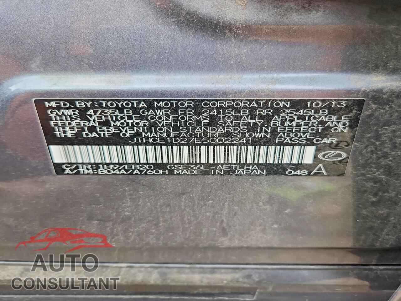 LEXUS IS 2014 - JTHCE1D27E5002241