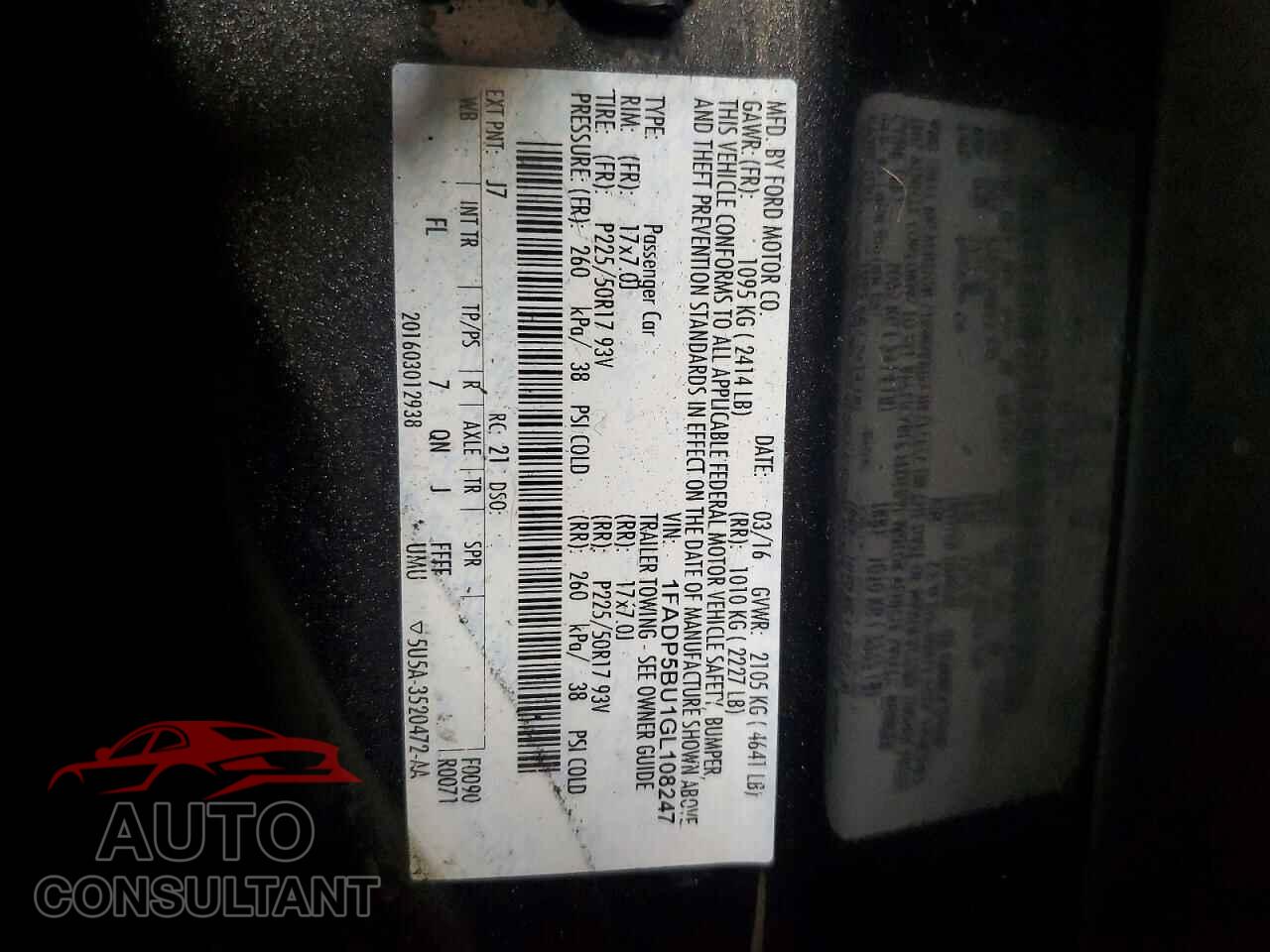 FORD CMAX 2016 - 1FADP5BU1GL108247