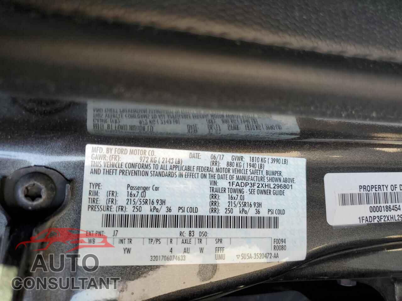 FORD FOCUS 2017 - 1FADP3F2XHL296801