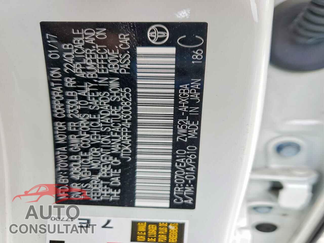 TOYOTA PRIUS 2017 - JTDKARFP4H3008255