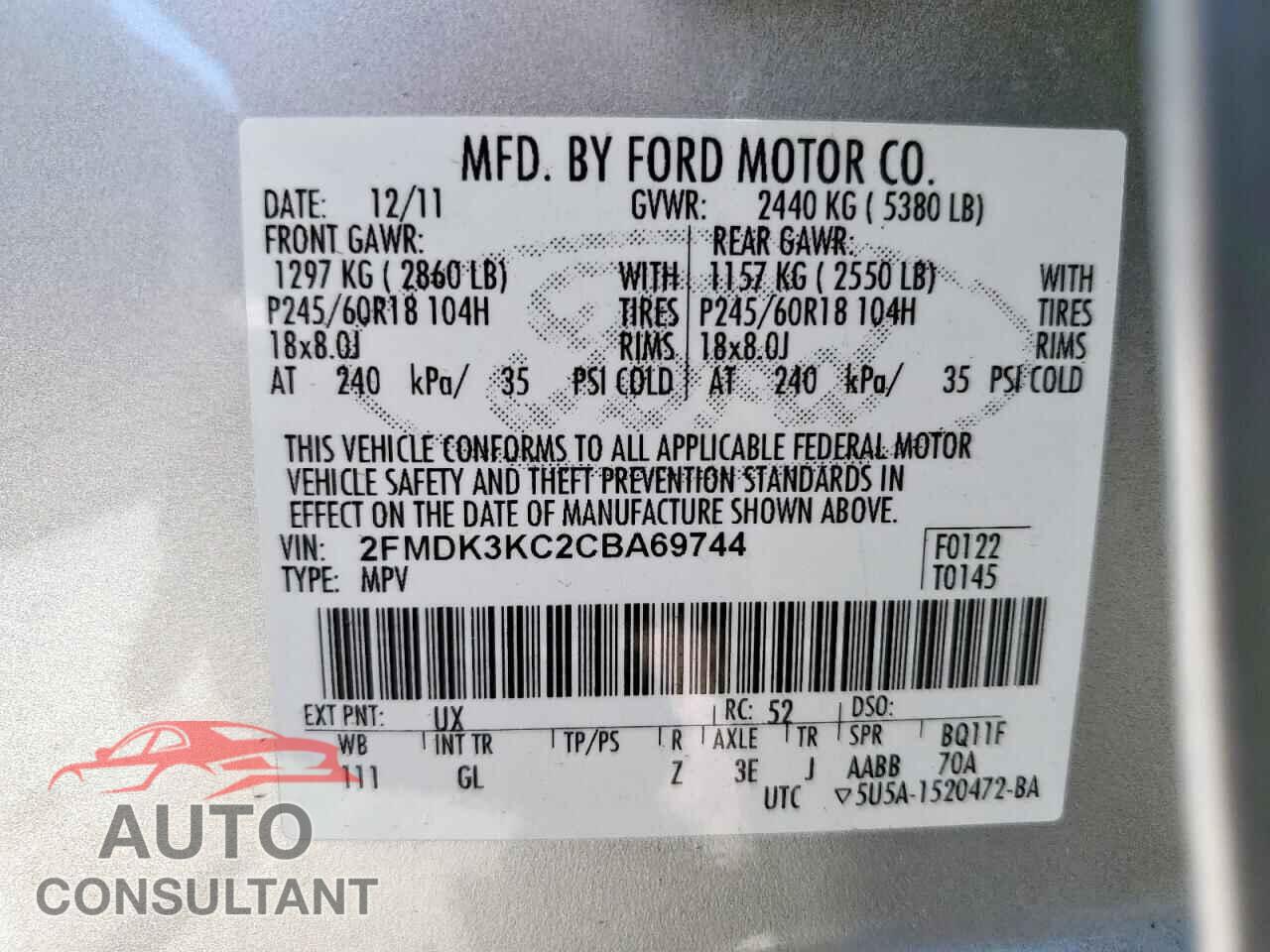 FORD EDGE 2012 - 2FMDK3KC2CBA69744
