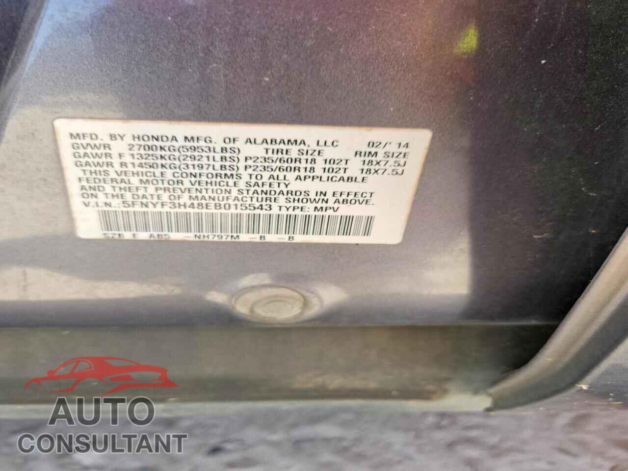 HONDA PILOT 2014 - 5FNYF3H48EB015543