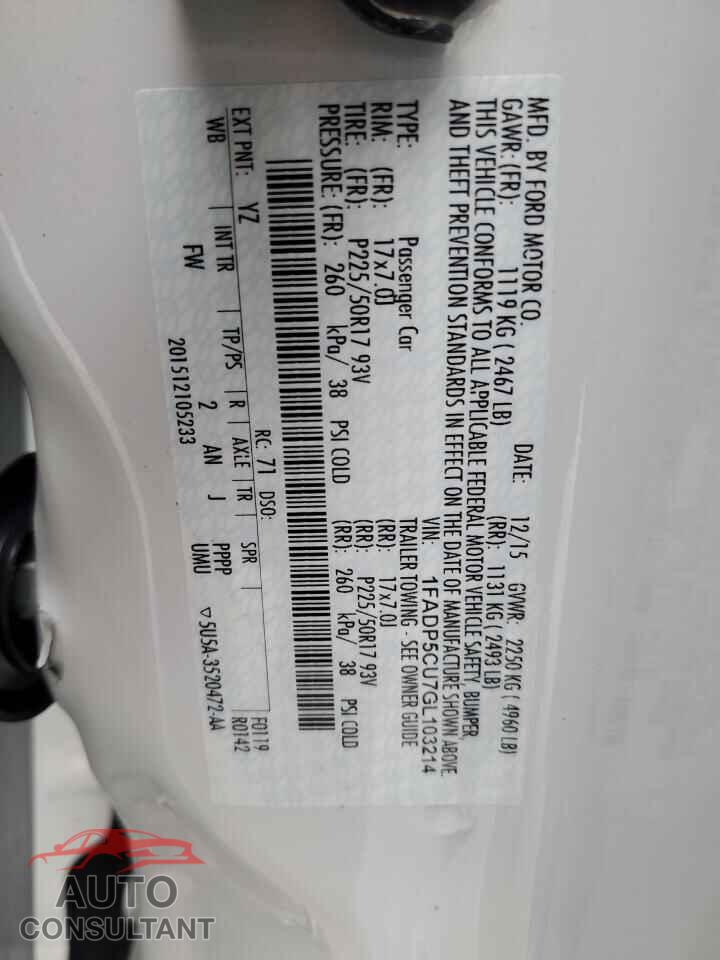 FORD CMAX 2016 - 1FADP5CU7GL103214