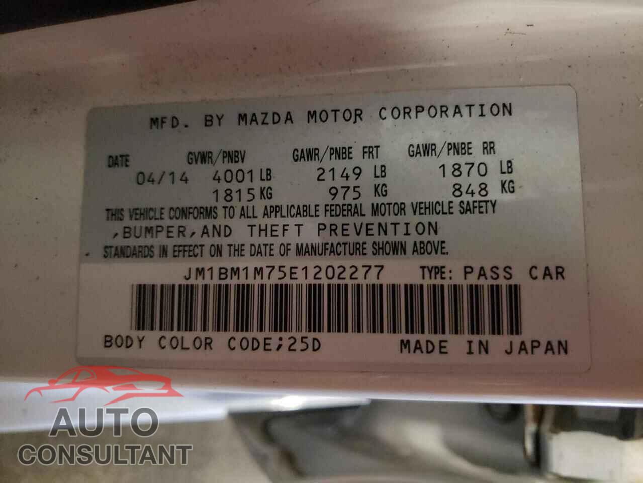MAZDA 3 2014 - JM1BM1M75E1202277