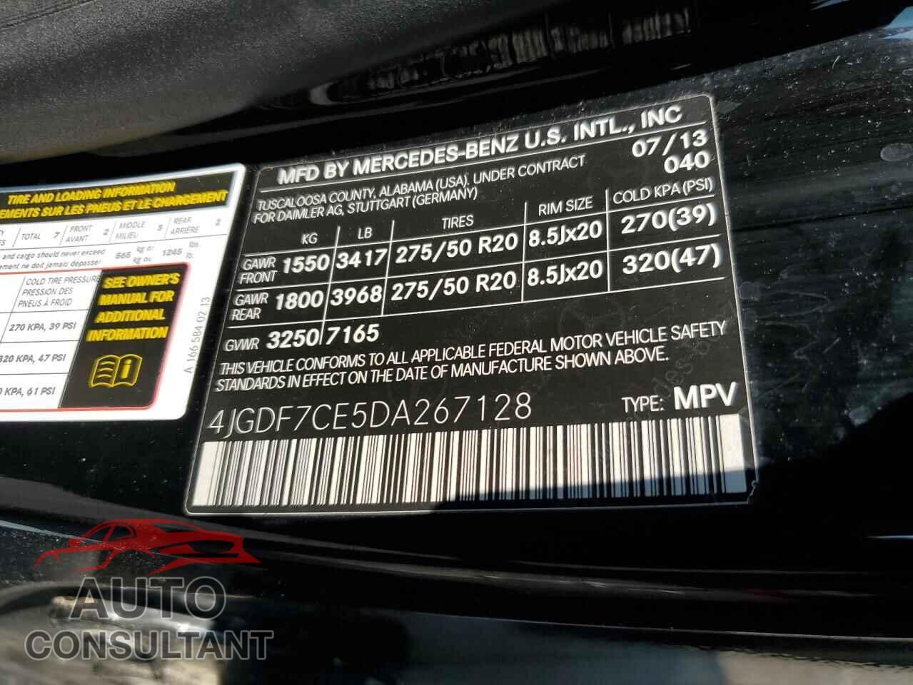 MERCEDES-BENZ GL-CLASS 2013 - 4JGDF7CE5DA267128