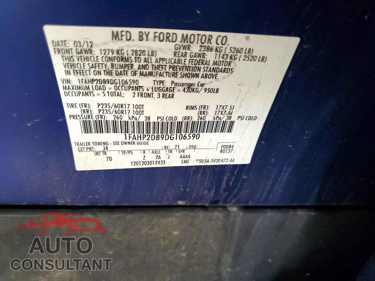 FORD TAURUS 2013 - 1FAHP2D89DG106590
