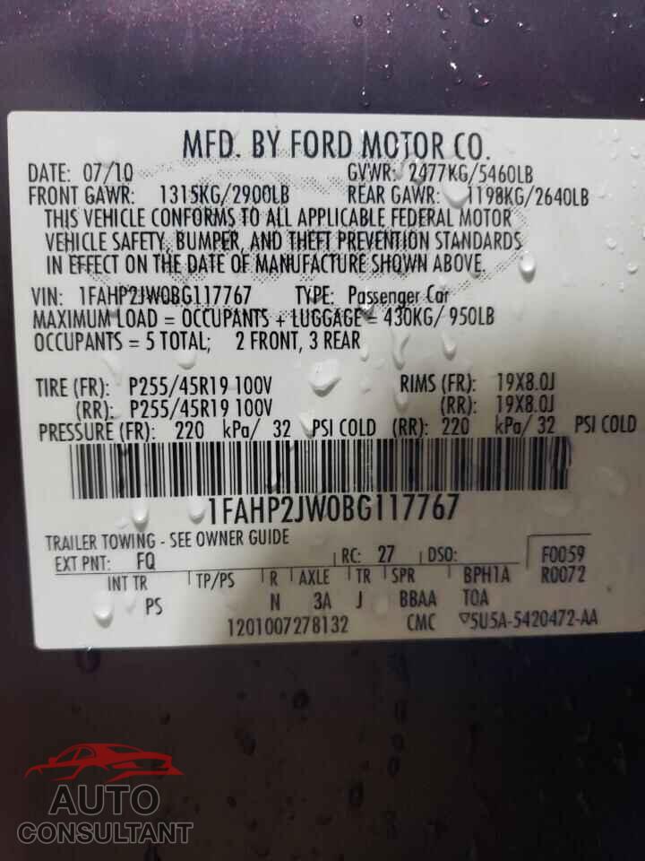 FORD TAURUS 2011 - 1FAHP2JW0BG117767