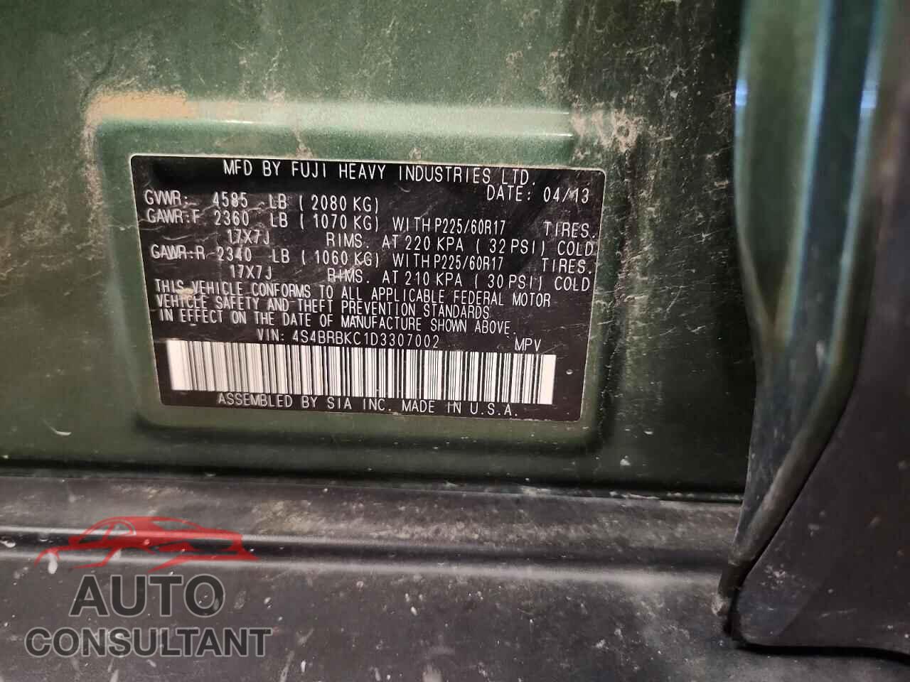 SUBARU OUTBACK 2013 - 4S4BRBKC1D3307002