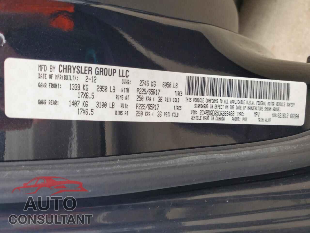 DODGE CARAVAN 2012 - 2C4RDGEG5CR269468