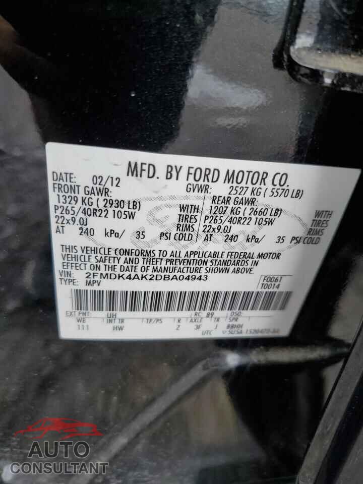 FORD EDGE 2013 - 2FMDK4AK2DBA04943
