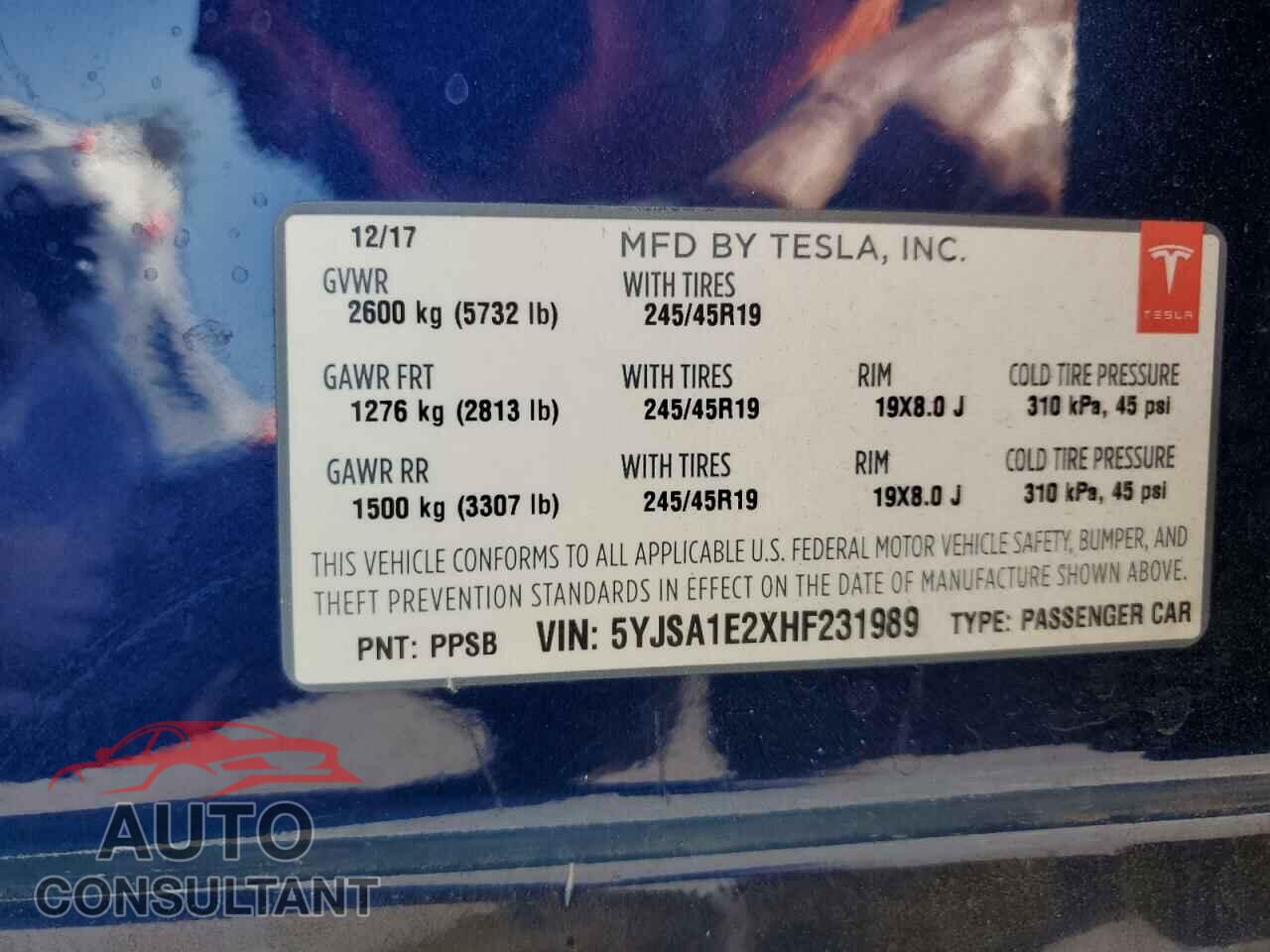TESLA MODEL S 2017 - 5YJSA1E2XHF231989