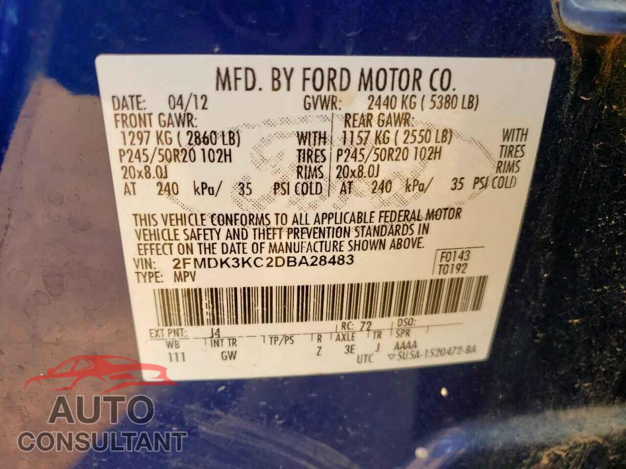 FORD EDGE 2013 - 2FMDK3KC2DBA28483