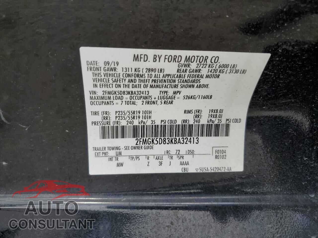 FORD FLEX 2019 - 2FMGK5D83KBA32413