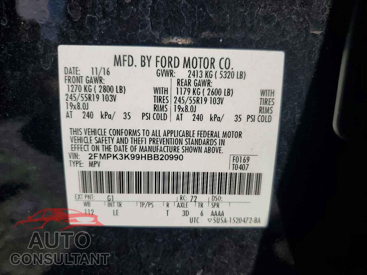 FORD EDGE 2017 - 2FMPK3K99HBB20990