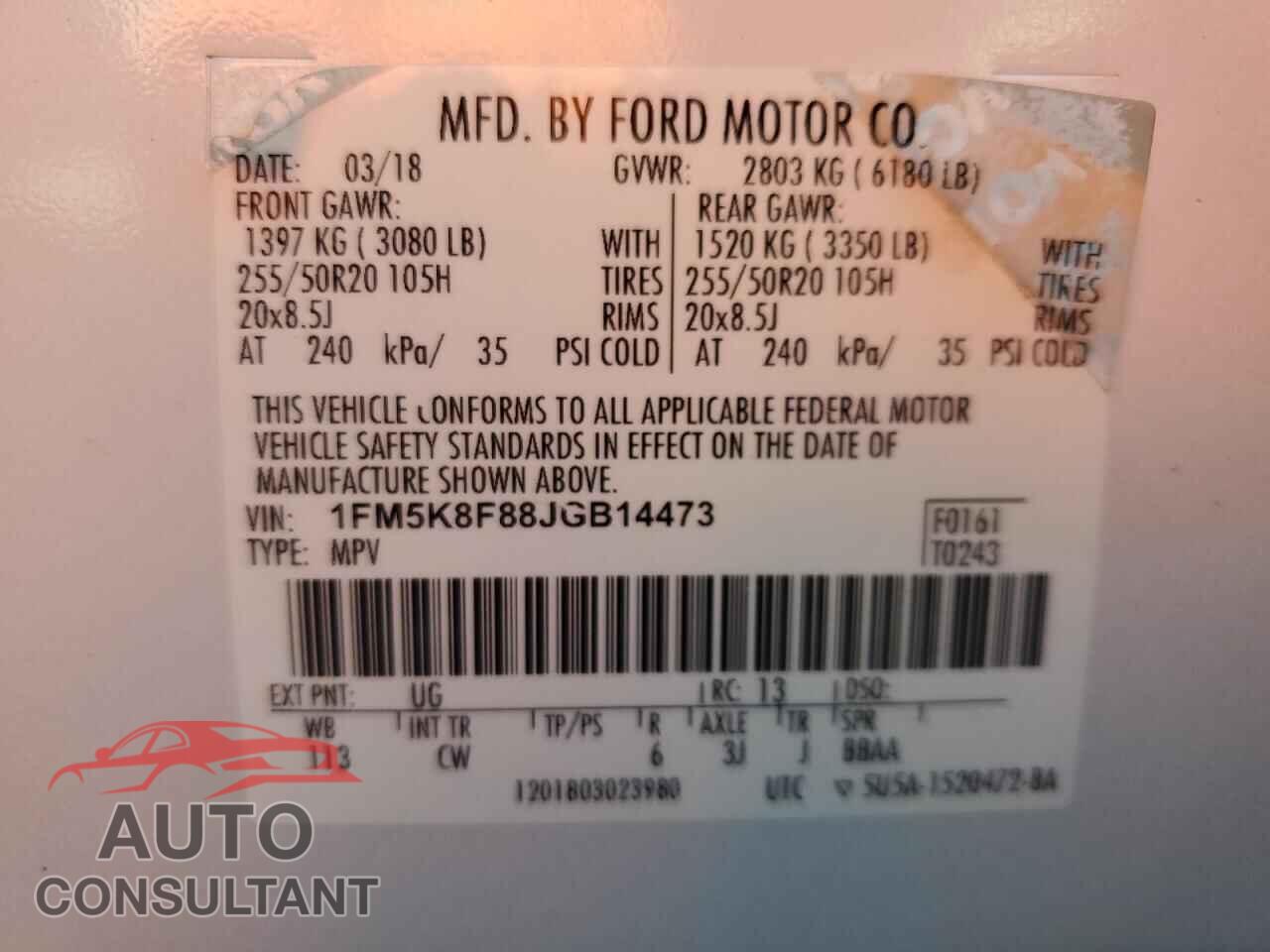 FORD EXPLORER 2018 - 1FM5K8F88JGB14473