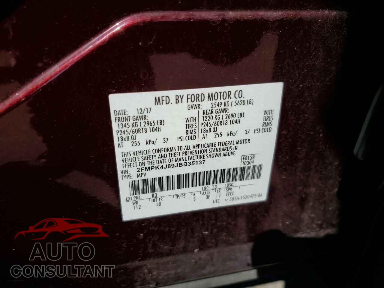 FORD EDGE 2018 - 2FMPK4J89JBB35137