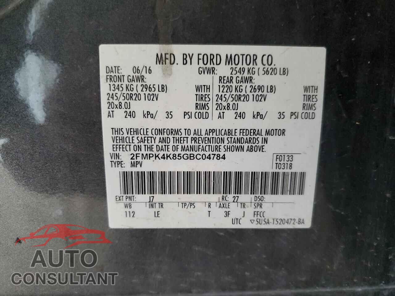 FORD EDGE 2016 - 2FMPK4K85GBC04784