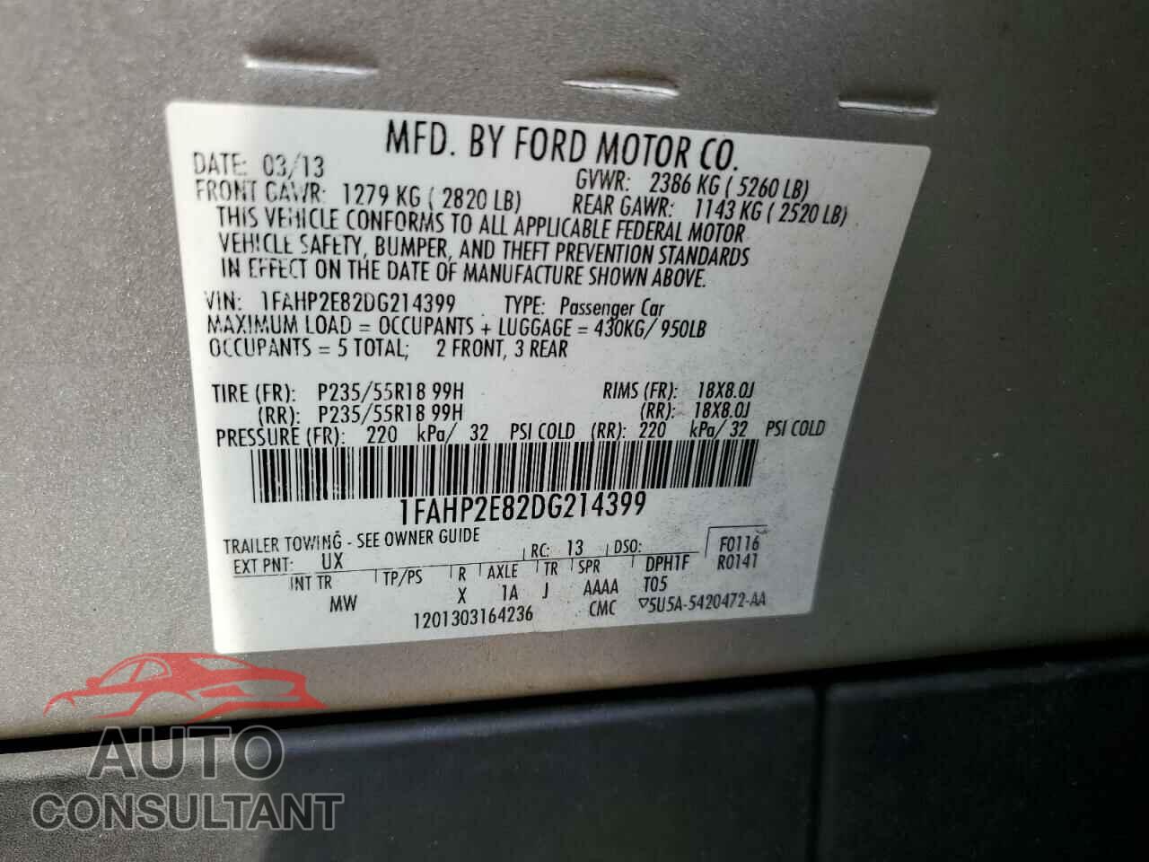 FORD TAURUS 2013 - 1FAHP2E82DG214399