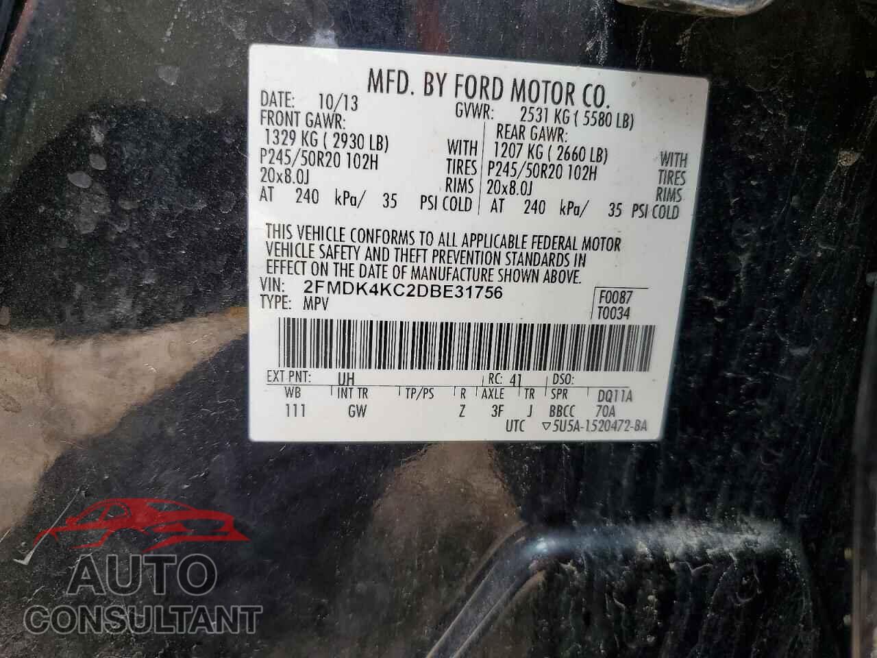 FORD EDGE 2013 - 2FMDK4KC2DBE31756