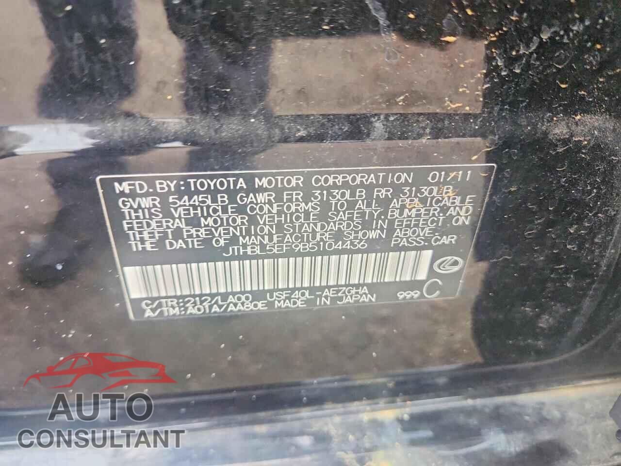 LEXUS LS460 2011 - JTHBL5EF9B5104436