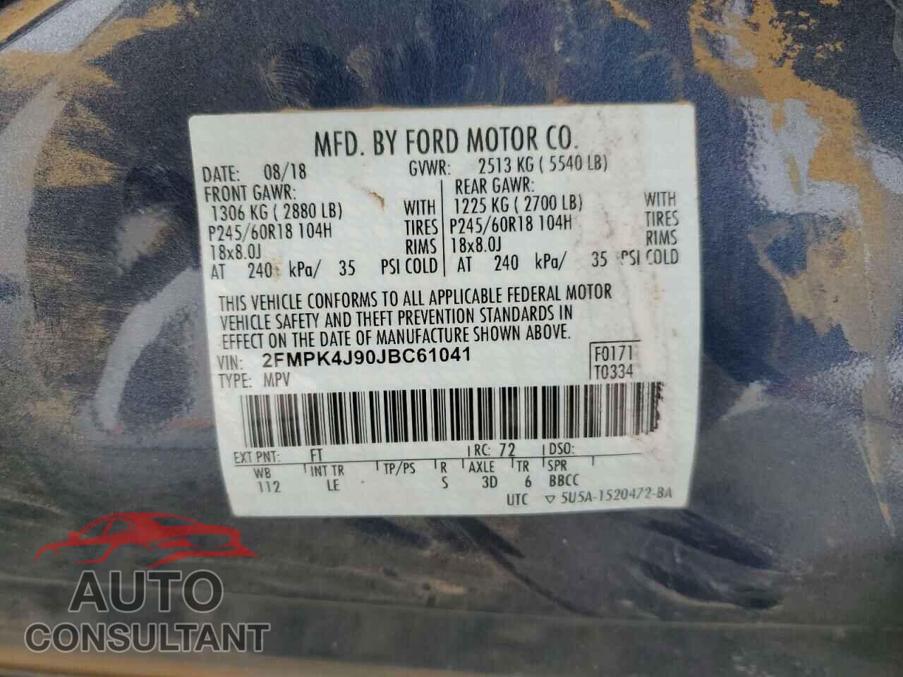 FORD EDGE 2018 - 2FMPK4J90JBC61041