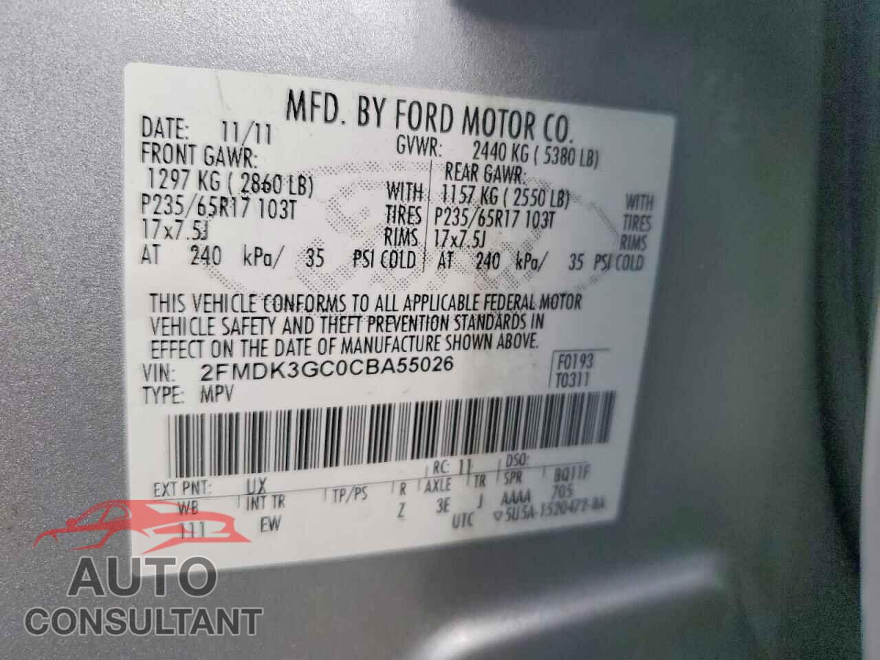 FORD EDGE 2012 - 2FMDK3GC0CBA55026