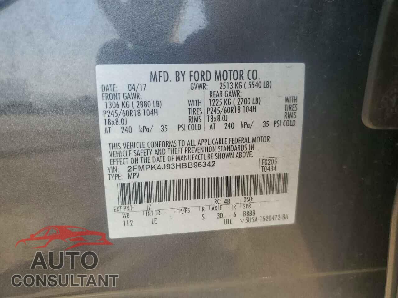 FORD EDGE 2017 - 2FMPK4J93HBB96342