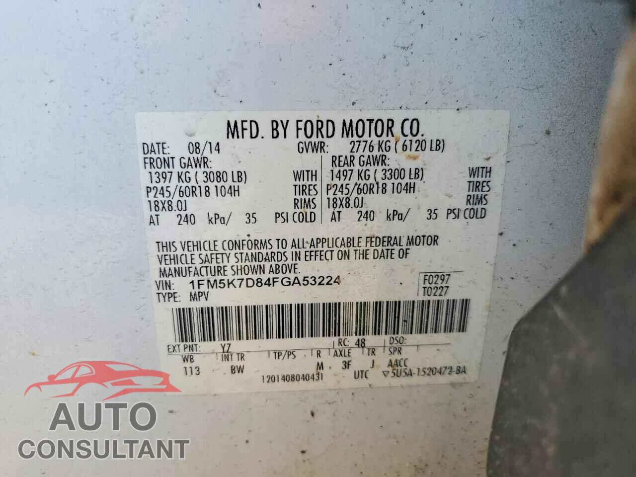 FORD EXPLORER 2015 - 1FM5K7D84FGA53224