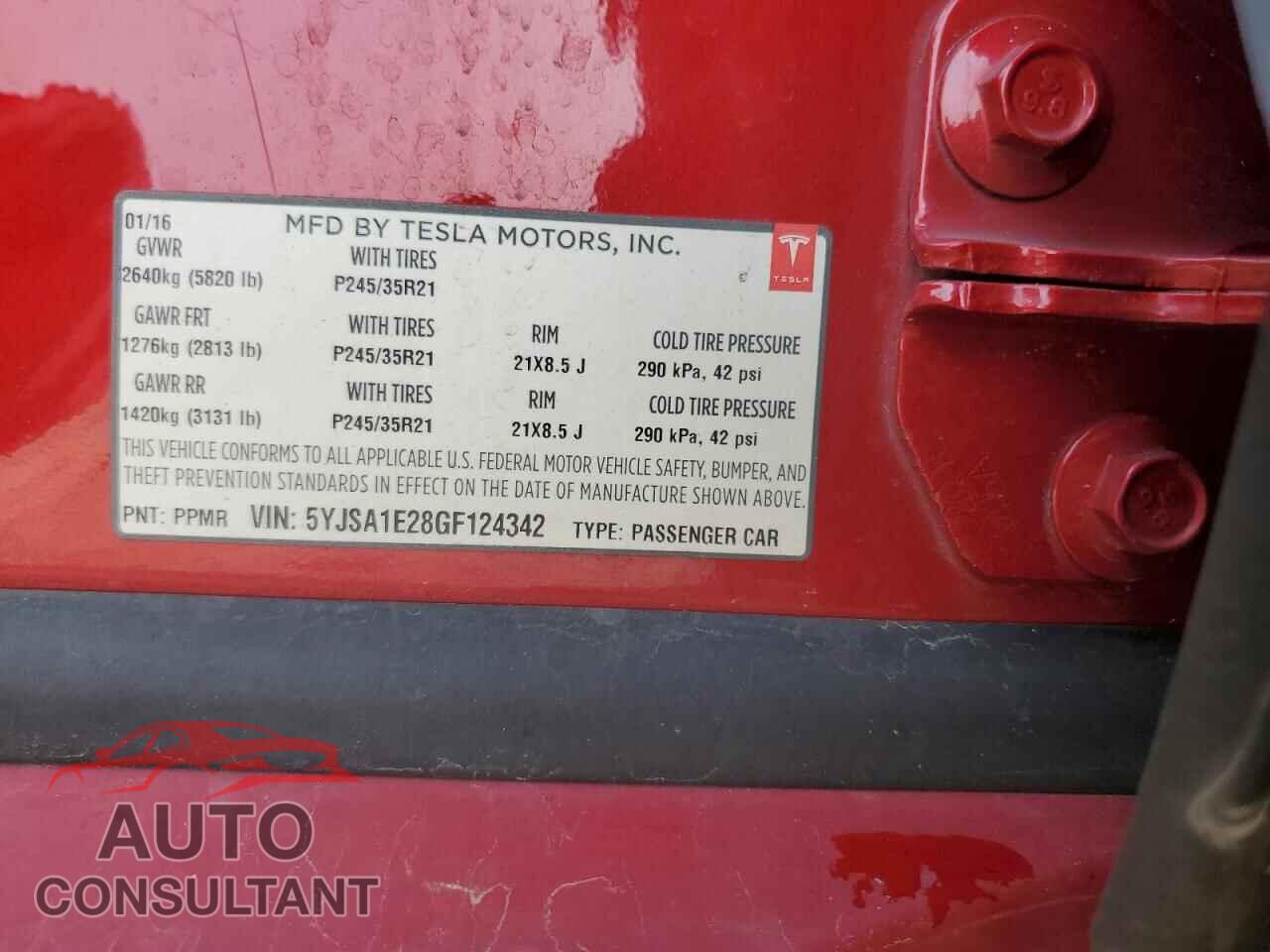 TESLA MODEL S 2016 - 5YJSA1E28GF124342