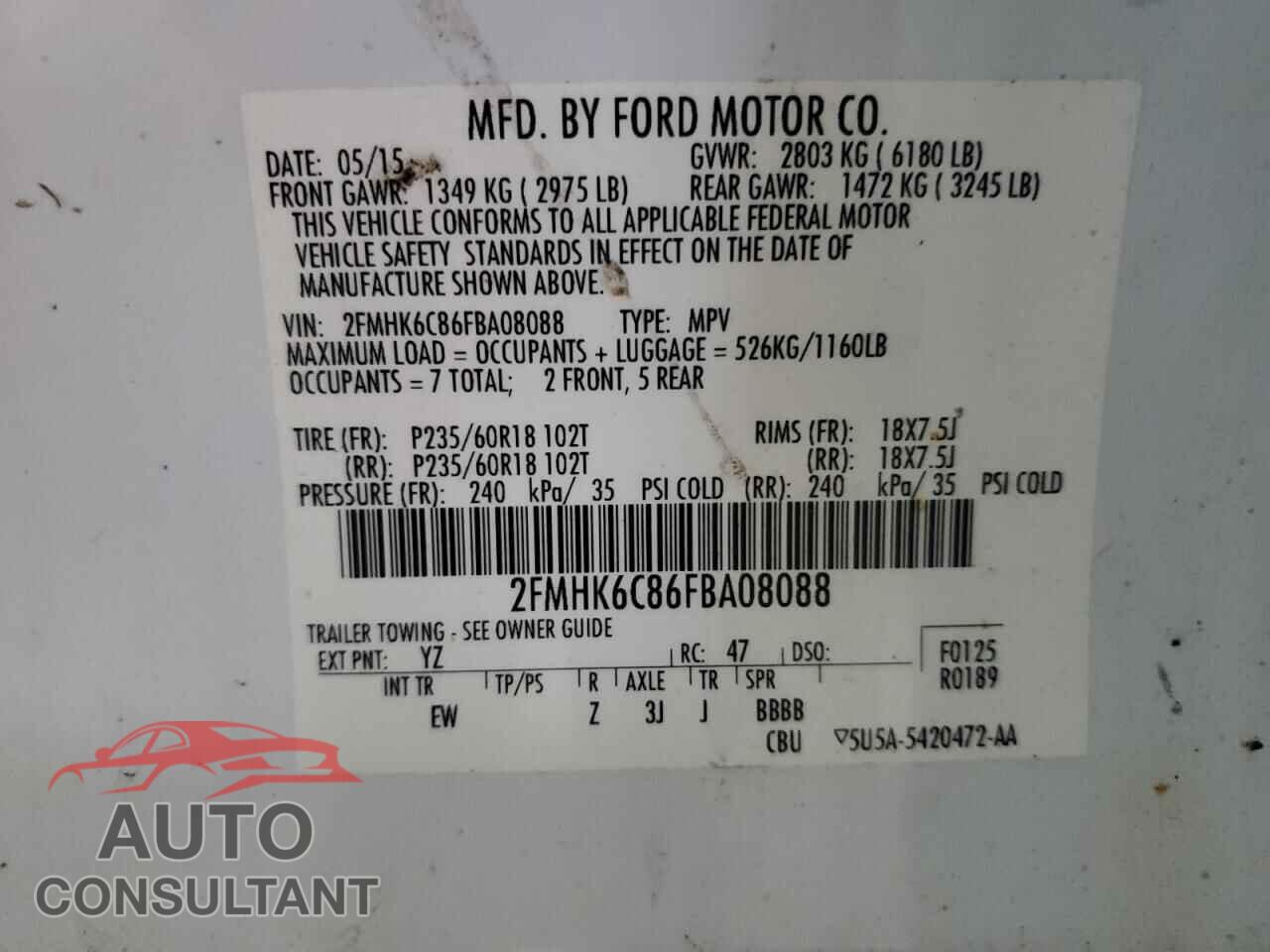 FORD FLEX 2015 - 2FMHK6C86FBA08088