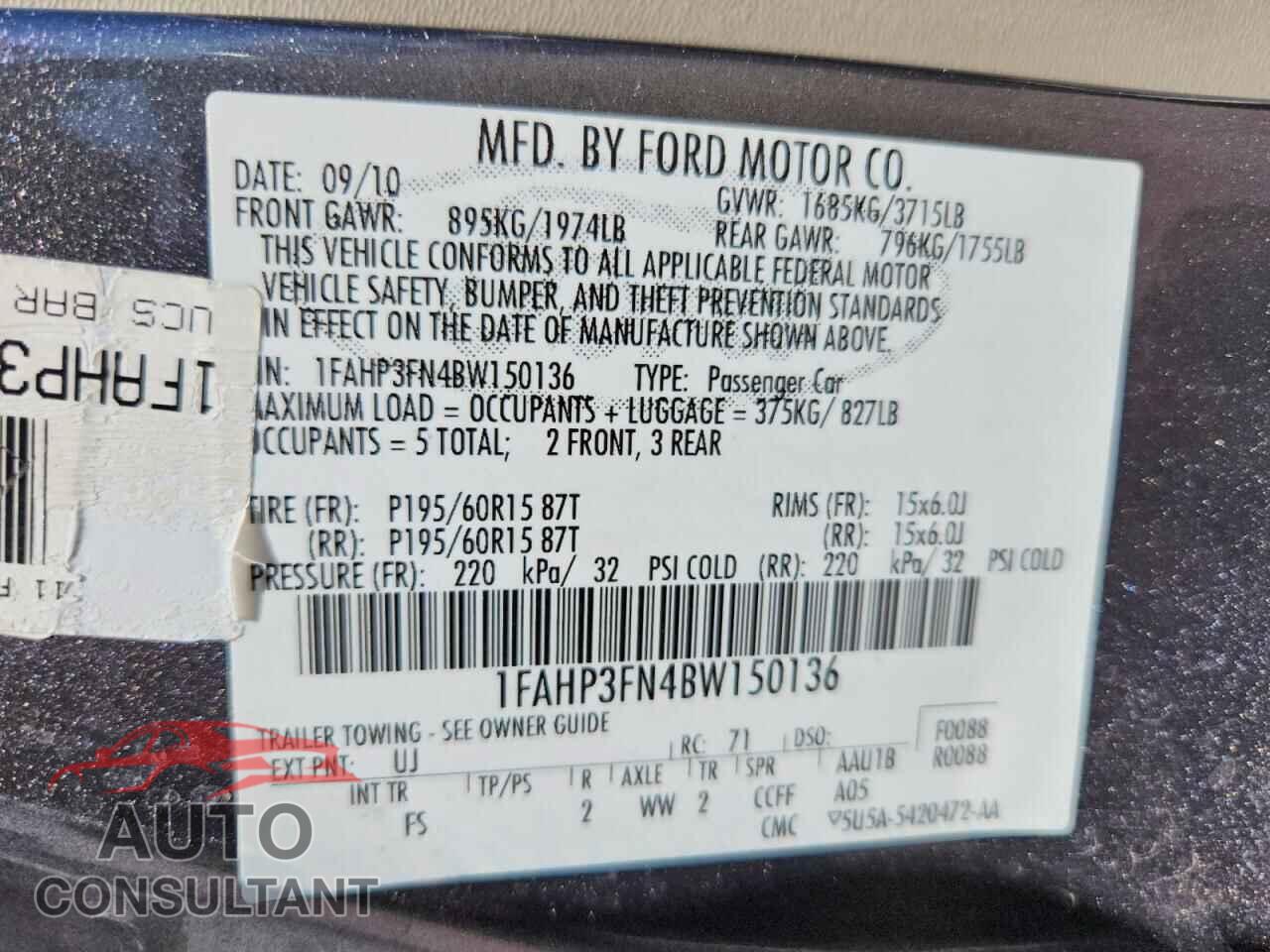 FORD FOCUS 2011 - 1FAHP3FN4BW150136