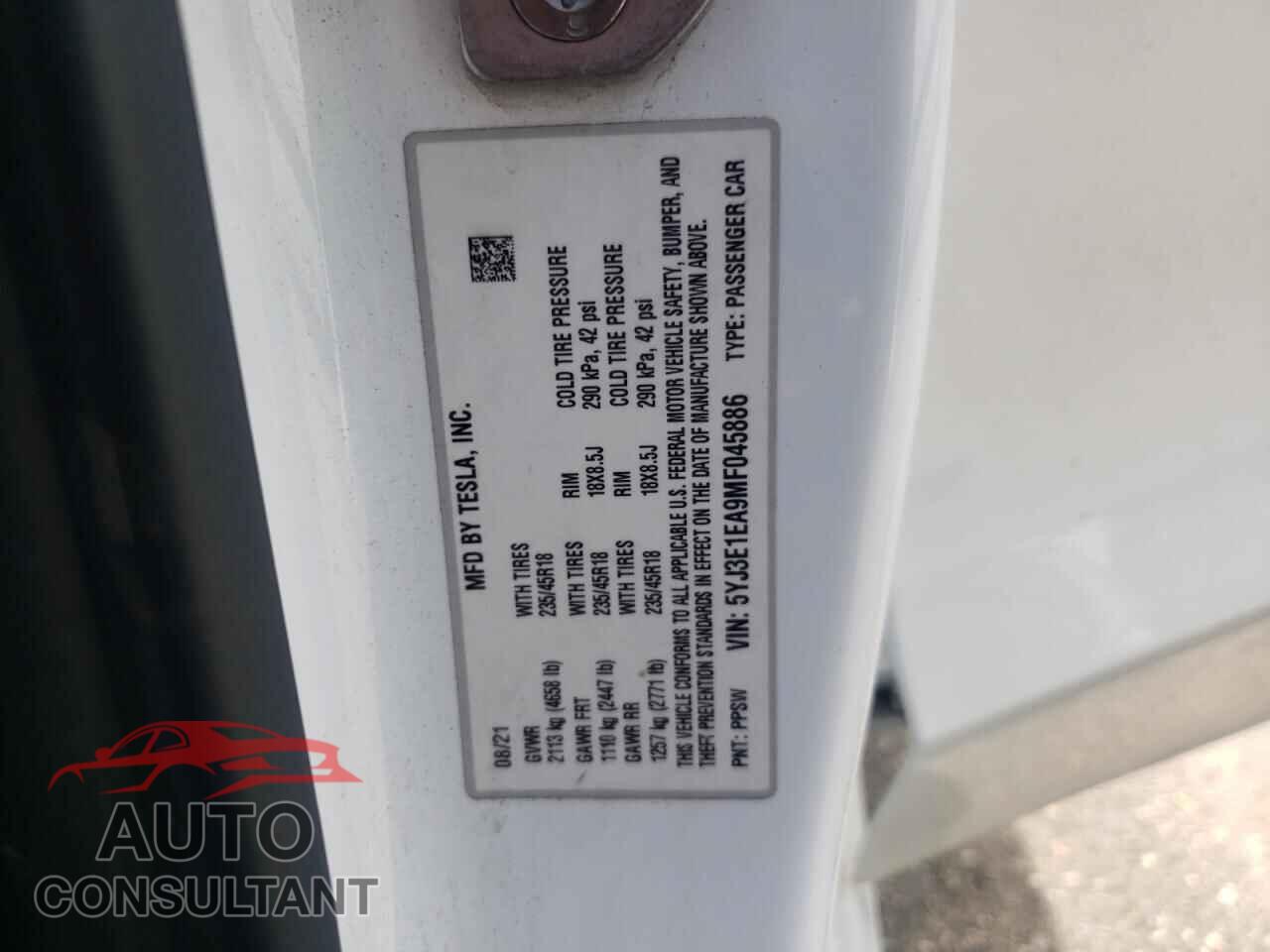 TESLA MODEL 3 2021 - 5YJ3E1EA9MF045886