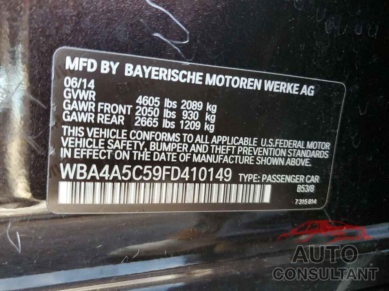 BMW 4 SERIES 2015 - WBA4A5C59FD410149