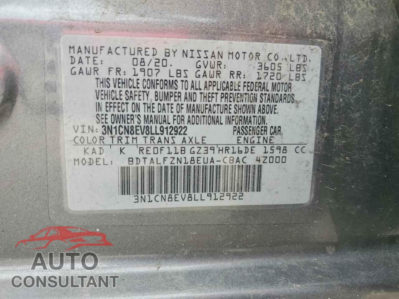 NISSAN VERSA 2020 - 3N1CN8EV8LL912922