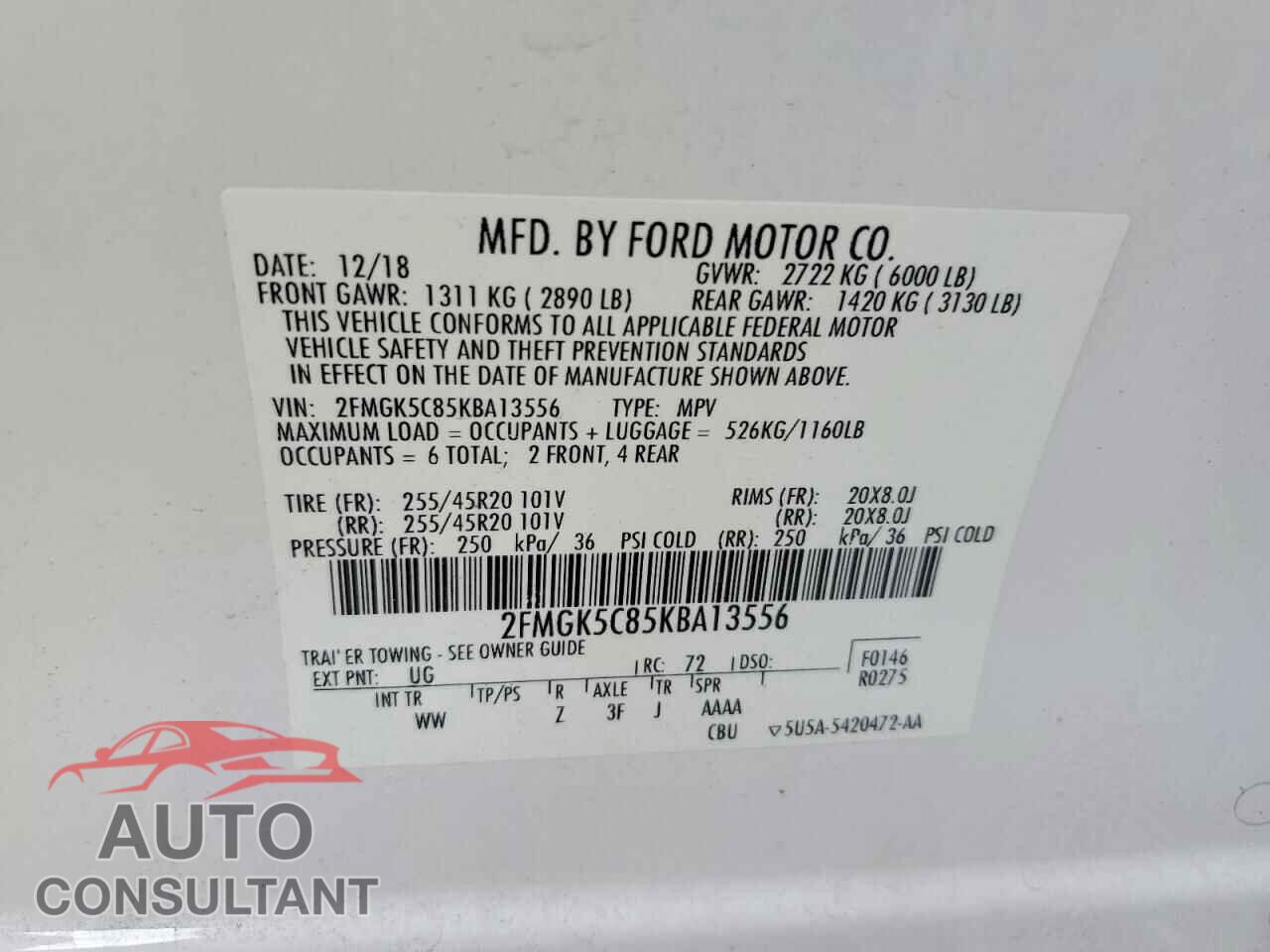 FORD FLEX 2019 - 2FMGK5C85KBA13556