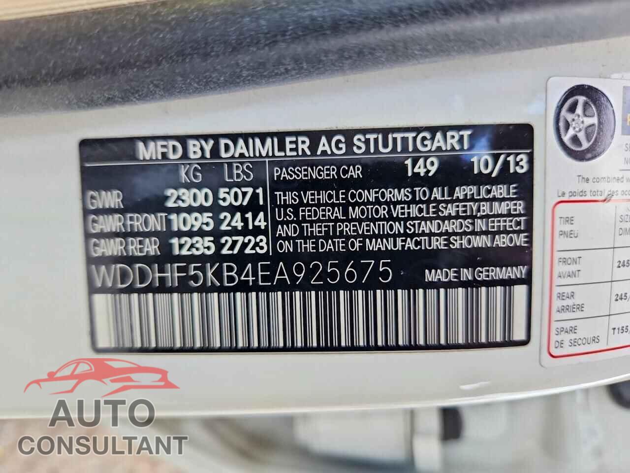 MERCEDES-BENZ E-CLASS 2014 - WDDHF5KB4EA925675